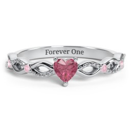 Twisted Vine Gemstone Heart Promise Ring with Accent Stones in 925 Sterling Silver with Pink Tourmaline and Fancy Pink Premium Zirconia
