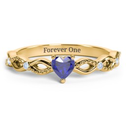 Twisted Vine Gemstone Heart Promise Ring with Accent Stones
