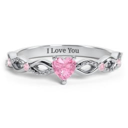 Twisted Vine Gemstone Heart Promise Ring with Accent Stones