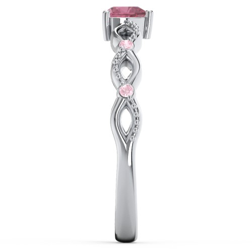 Twisted Vine Gemstone Heart Promise Ring with Accent Stones – Sterling Silver with Pink Tourmaline and Fancy Pink Premium Zirconia