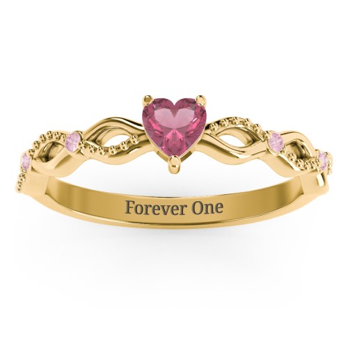 Twisted Vine Gemstone Heart Promise Ring with Accent Stones – 18K Gold Plated Silver with Pink Tourmaline and Fancy Pink Premium Zirconia