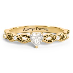 Twisted Vine Gemstone Heart Promise Ring with Accent Stones in 18K Gold Plated Silver with Cubic Zirconia and White Premium Zirconia