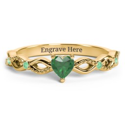 Twisted Vine Gemstone Heart Promise Ring with Accent Stones in 18K Gold Plated Silver with Emerald and Green Premium Zirconia