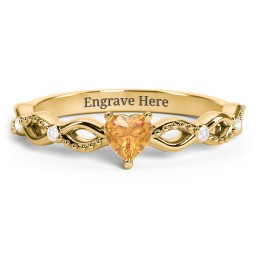 Twisted Vine Gemstone Heart Promise Ring with Accent Stones in 18K Gold Plated Silver with Citrine and White Premium Zirconia