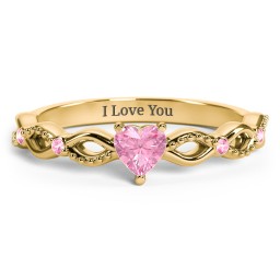 Twisted Vine Gemstone Heart Promise Ring with Accent Stones in 18K Gold Plated Silver with Pink Tourmaline and Fancy Pink Premium Zirconia
