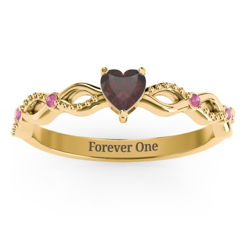 Twisted Vine Gemstone Heart Promise Ring with Accent Stones – 18K Gold Plated Silver with Garnet and Red Premium Zirconia