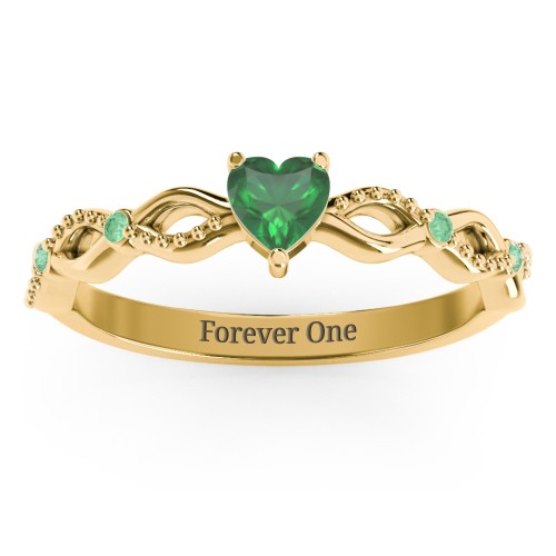 Twisted Vine Gemstone Heart Promise Ring with Accent Stones – 18K Gold Plated Silver with Emerald and Green Premium Zirconia