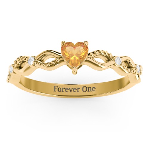 Twisted Vine Gemstone Heart Promise Ring with Accent Stones – 18K Gold Plated Silver with Citrine and White Premium Zirconia