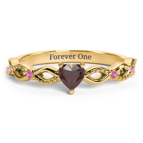 Twisted Vine Gemstone Heart Promise Ring with Accent Stones – 18K Gold Plated Silver with Garnet and Red Premium Zirconia