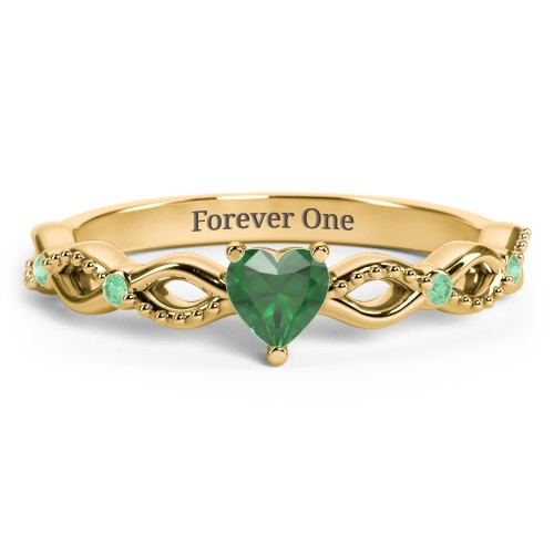 Twisted Vine Gemstone Heart Promise Ring with Accent Stones – 18K Gold Plated Silver with Emerald and Green Premium Zirconia