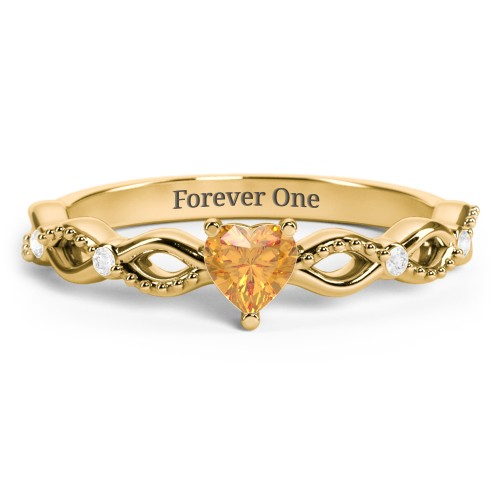 Twisted Vine Gemstone Heart Promise Ring with Accent Stones – 18K Gold Plated Silver with Citrine and White Premium Zirconia