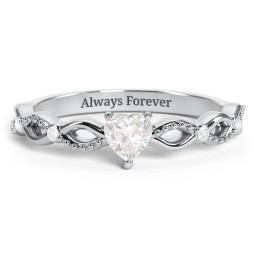 Twisted Vine Gemstone Heart Promise Ring with Accent Stones in 925 Sterling Silver with Diamond