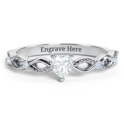 Twisted Vine Gemstone Heart Promise Ring with Accent Stones in 925 Sterling Silver with Aquamarine and Fancy Blue Premium Zirconia