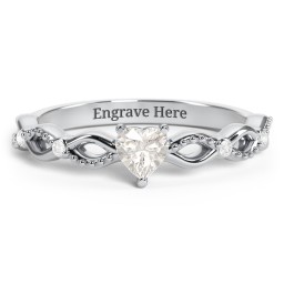 Twisted Vine Gemstone Heart Promise Ring with Accent Stones in 925 Sterling Silver with Cubic Zirconia and White Premium Zirconia