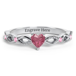 Twisted Vine Gemstone Heart Promise Ring with Accent Stones in 925 Sterling Silver with Pink Tourmaline and Fancy Pink Premium Zirconia