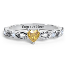 Twisted Vine Gemstone Heart Promise Ring with Accent Stones in 925 Sterling Silver with Citrine and Fancy Blue Premium Zirconia