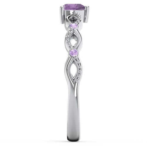 Twisted Vine Gemstone Heart Promise Ring with Accent Stones – Sterling Silver with Amethyst and Amethyst Premium Zirconia