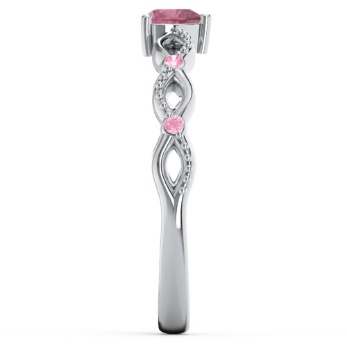 Twisted Vine Gemstone Heart Promise Ring with Accent Stones – Sterling Silver with Pink Tourmaline and Fancy Pink Premium Zirconia