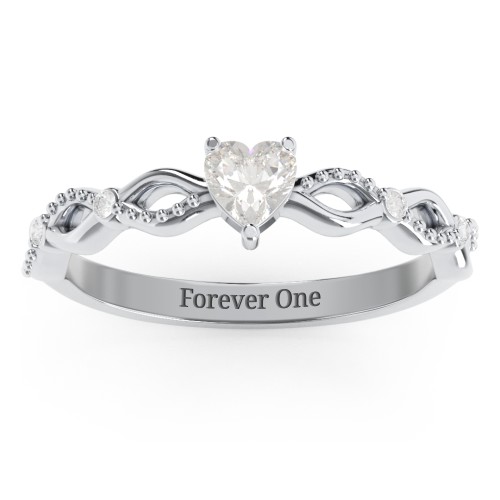 Twisted Vine Gemstone Heart Promise Ring with Accent Stones – Sterling Silver with Cubic Zirconia and White Premium Zirconia
