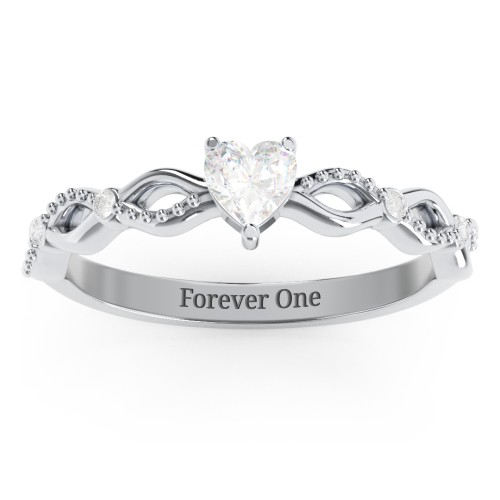 Twisted Vine Gemstone Heart Promise Ring with Accent Stones – Sterling Silver with Diamond