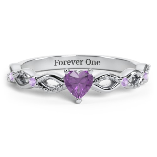 Twisted Vine Gemstone Heart Promise Ring with Accent Stones – Sterling Silver with Amethyst and Amethyst Premium Zirconia