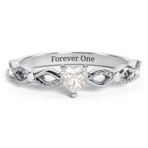 Twisted Vine Gemstone Heart Promise Ring with Accent Stones – Sterling Silver with Cubic Zirconia and White Premium Zirconia