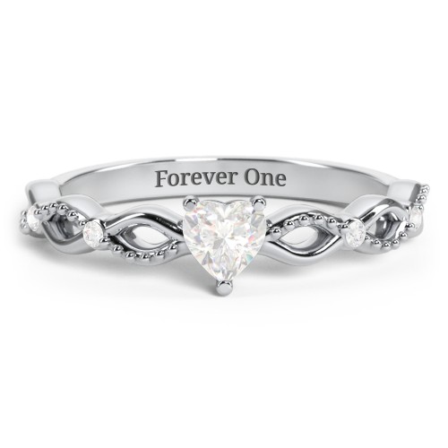 Twisted Vine Gemstone Heart Promise Ring with Accent Stones – Sterling Silver with Diamond