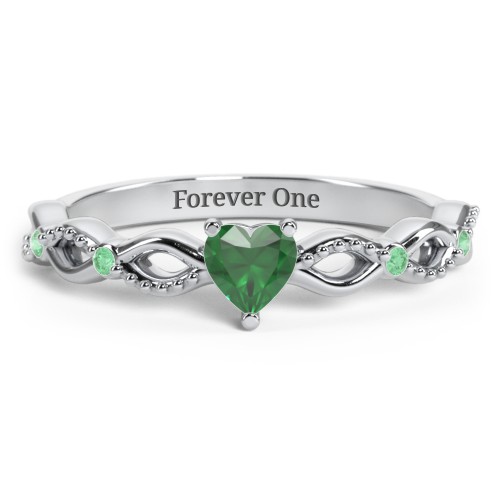Twisted Vine Gemstone Heart Promise Ring with Accent Stones – Sterling Silver with Emerald and Green Premium Zirconia