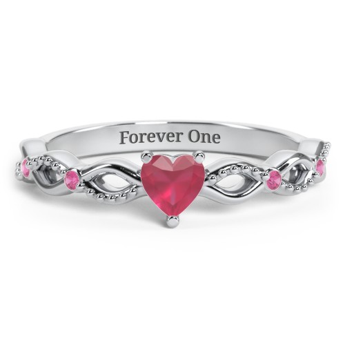Twisted Vine Gemstone Heart Promise Ring with Accent Stones – Sterling Silver with Ruby and Red Premium Zirconia