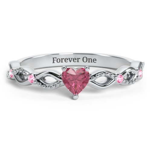 Twisted Vine Gemstone Heart Promise Ring with Accent Stones – Sterling Silver with Pink Tourmaline and Fancy Pink Premium Zirconia