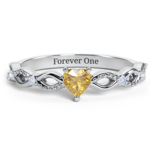 Twisted Vine Gemstone Heart Promise Ring with Accent Stones – Sterling Silver with Citrine and Fancy Blue Premium Zirconia