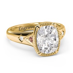 Elongated Cushion "Golden Era" Ring with Birthstones in 18K Gold Plated Silver with Garnet, Cubic Zirconia, and White Premium Zirconia