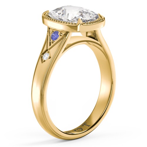 Elongated Cushion "Golden Era" Ring with Birthstones – 18K Gold Plated Silver with Cubic Zirconia, Blue Sapphire, and White Premium Zirconia