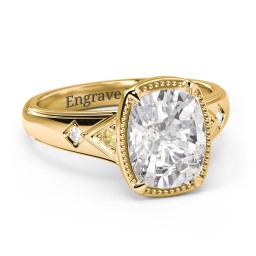 Elongated Cushion "Golden Era" Ring with Birthstones in 18K Gold Plated Silver with Citrine, Cubic Zirconia, and White Premium Zirconia
