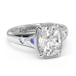 Elongated Cushion "Golden Era" Ring with Birthstones in 925 Sterling Silver with Blue Sapphire