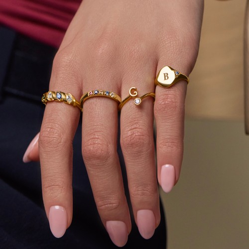 Initial & Birthstone Bypass Ring