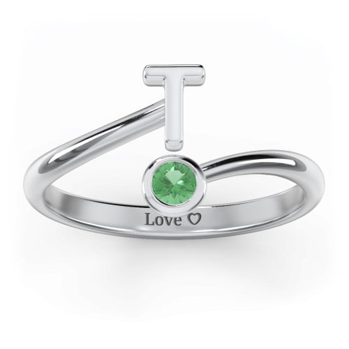 Initial & Birthstone Bypass Ring