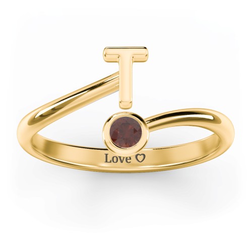Initial & Birthstone Bypass Ring