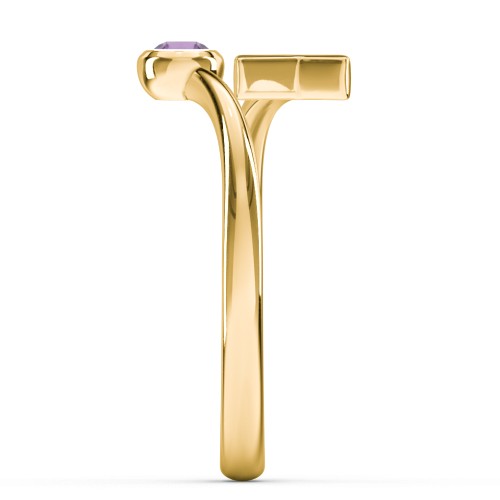 Initial & Birthstone Bypass Ring – 18K Gold Plated Silver with Amethyst