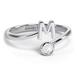 Initial & Birthstone Bypass Ring in 925 Sterling Silver with Diamond