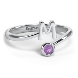 Initial & Birthstone Bypass Ring in 925 Sterling Silver with Amethyst