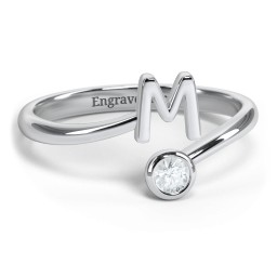 Initial & Birthstone Bypass Ring in 925 Sterling Silver with Aquamarine