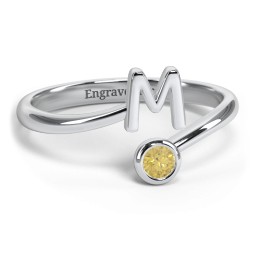Initial & Birthstone Bypass Ring in 925 Sterling Silver with Citrine