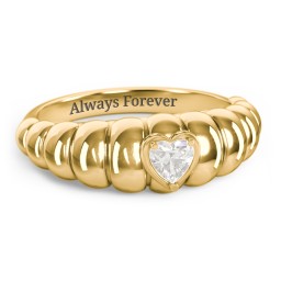 Croissant Dome Ring with Heart Gemstone in 18K Gold Plated Silver with Cubic Zirconia