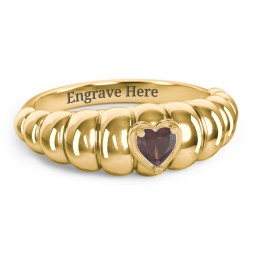 Croissant Dome Ring with Heart Gemstone in 18K Gold Plated Silver with Garnet