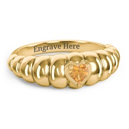 Croissant Dome Ring with Heart Gemstone in 18K Gold Plated Silver with Citrine
