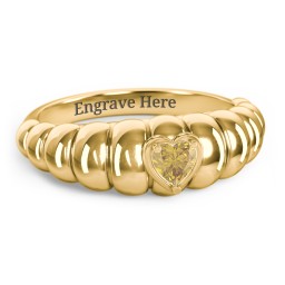 Croissant Dome Ring with Heart Gemstone in 18K Gold Plated Silver with Citrine