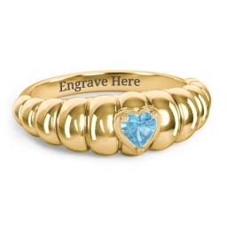 Croissant Dome Ring with Heart Gemstone in 18K Gold Plated Silver with Blue Topaz