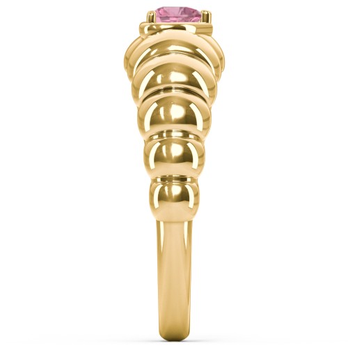 Croissant Dome Ring with Heart Gemstone – 18K Gold Plated Silver with Pink Tourmaline