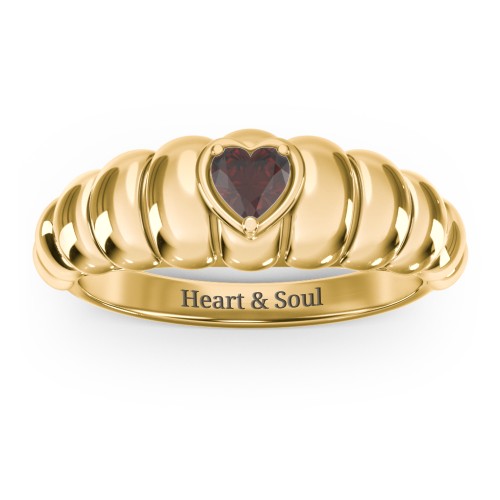 Croissant Dome Ring with Heart Gemstone – 18K Gold Plated Silver with Garnet